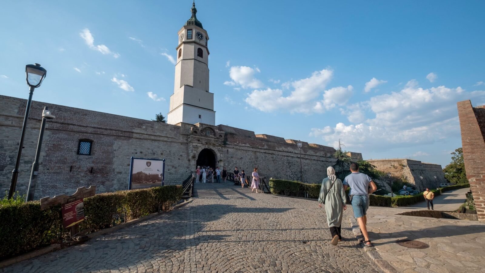 Stone walls and towers at Kalemegdan Fortress in Belgrade, Serbia.