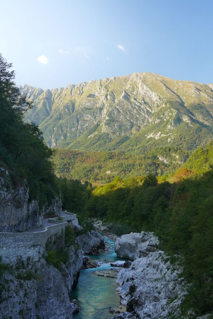 Mountain valley and green slopes near Kobarid, Slovenia.